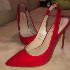 Red sling back heels